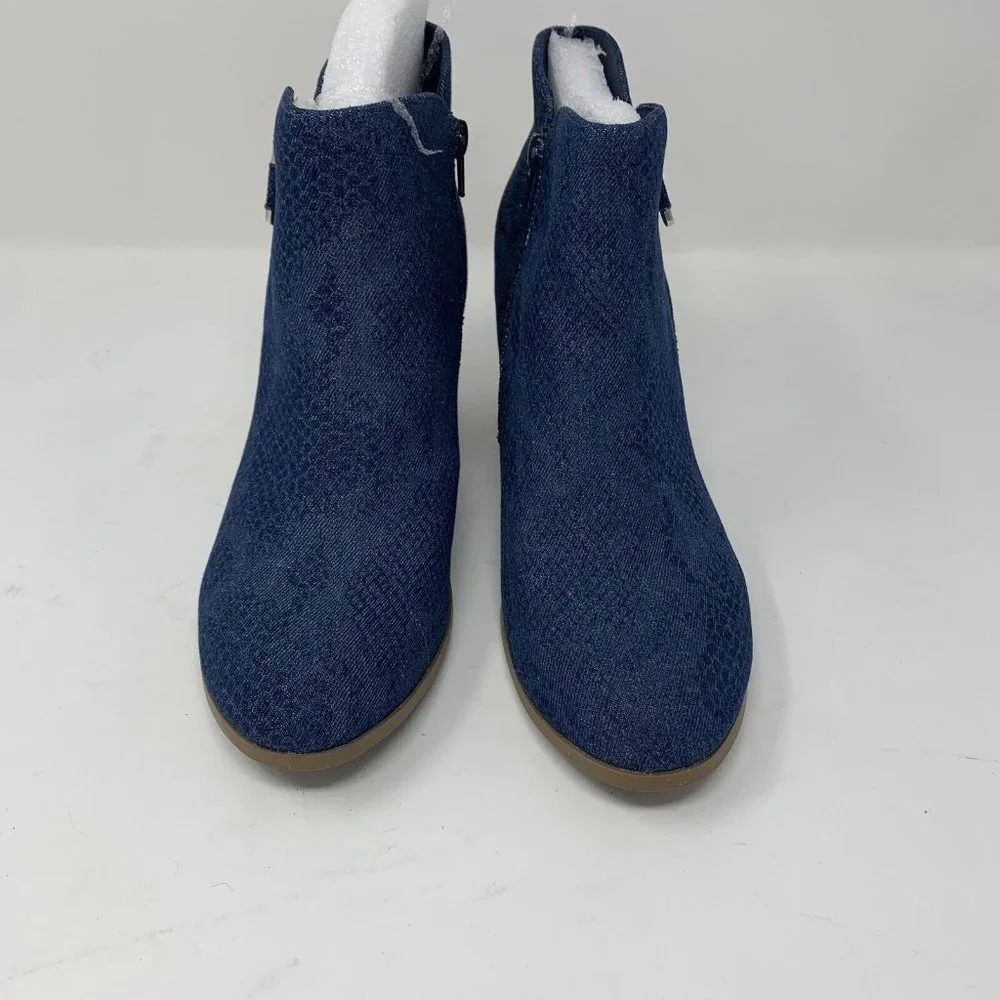Style & Co‎ Masrinaa Ankle Booties Women's 5.5M Blue Snake Denim Side Zip S0646